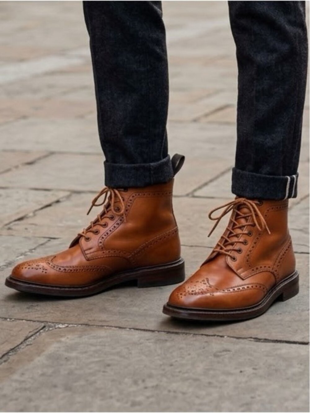 Herring Cognac Brown Lace-up Burgh Leather Brogue Boots - 8.5UK /  9.5US 🇬🇧